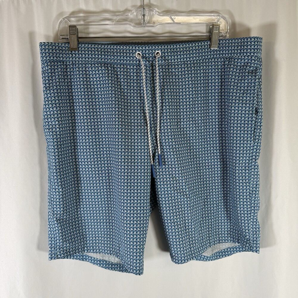 Bonobos Swim Trunks Men's Medium Blue Print Drawstring Pockets Lined Ocean